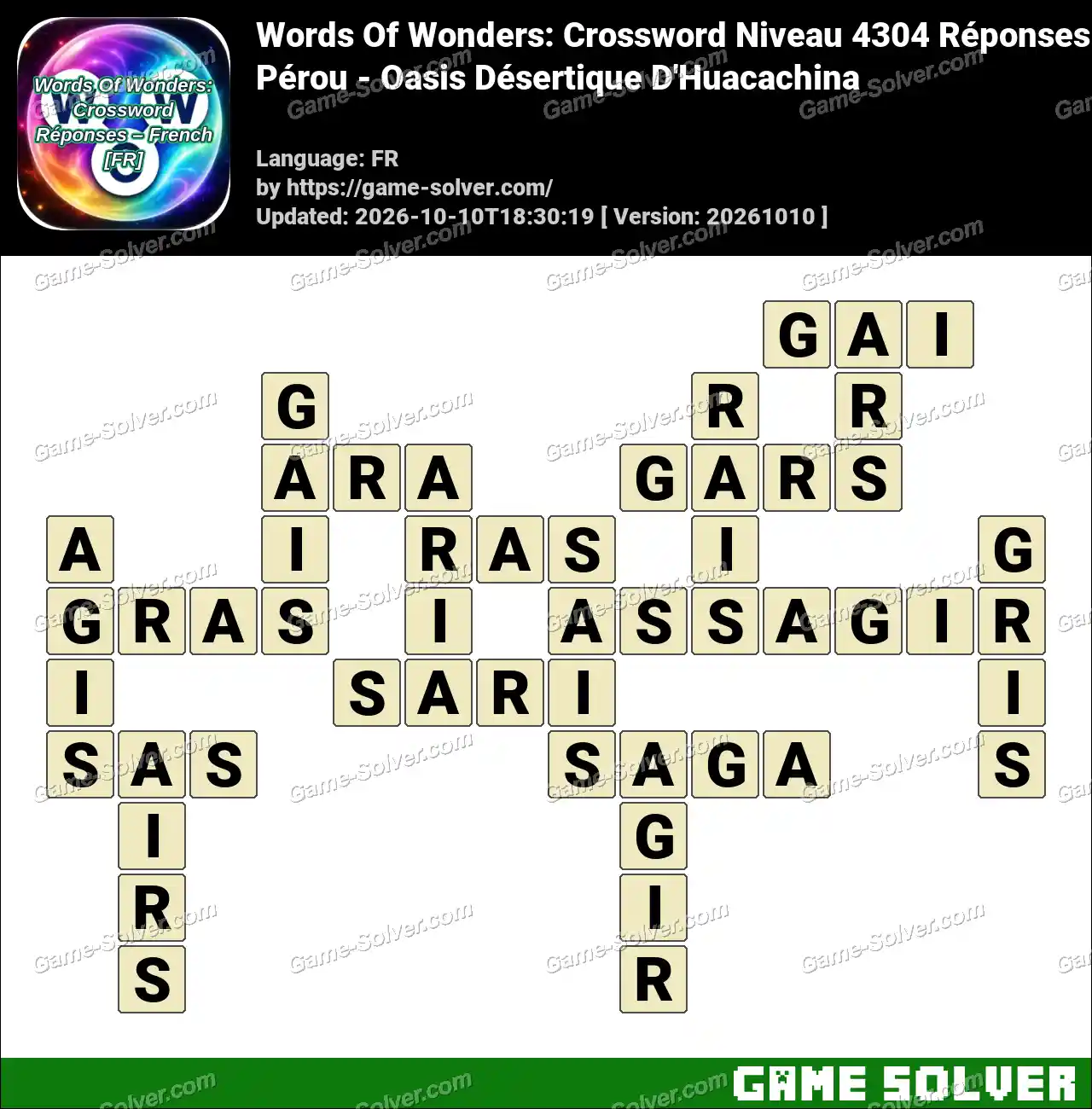 Words Of Wonders: Crossword Niveau 4304 Réponses – Pérou – Oasis Désertique D’Huacachina